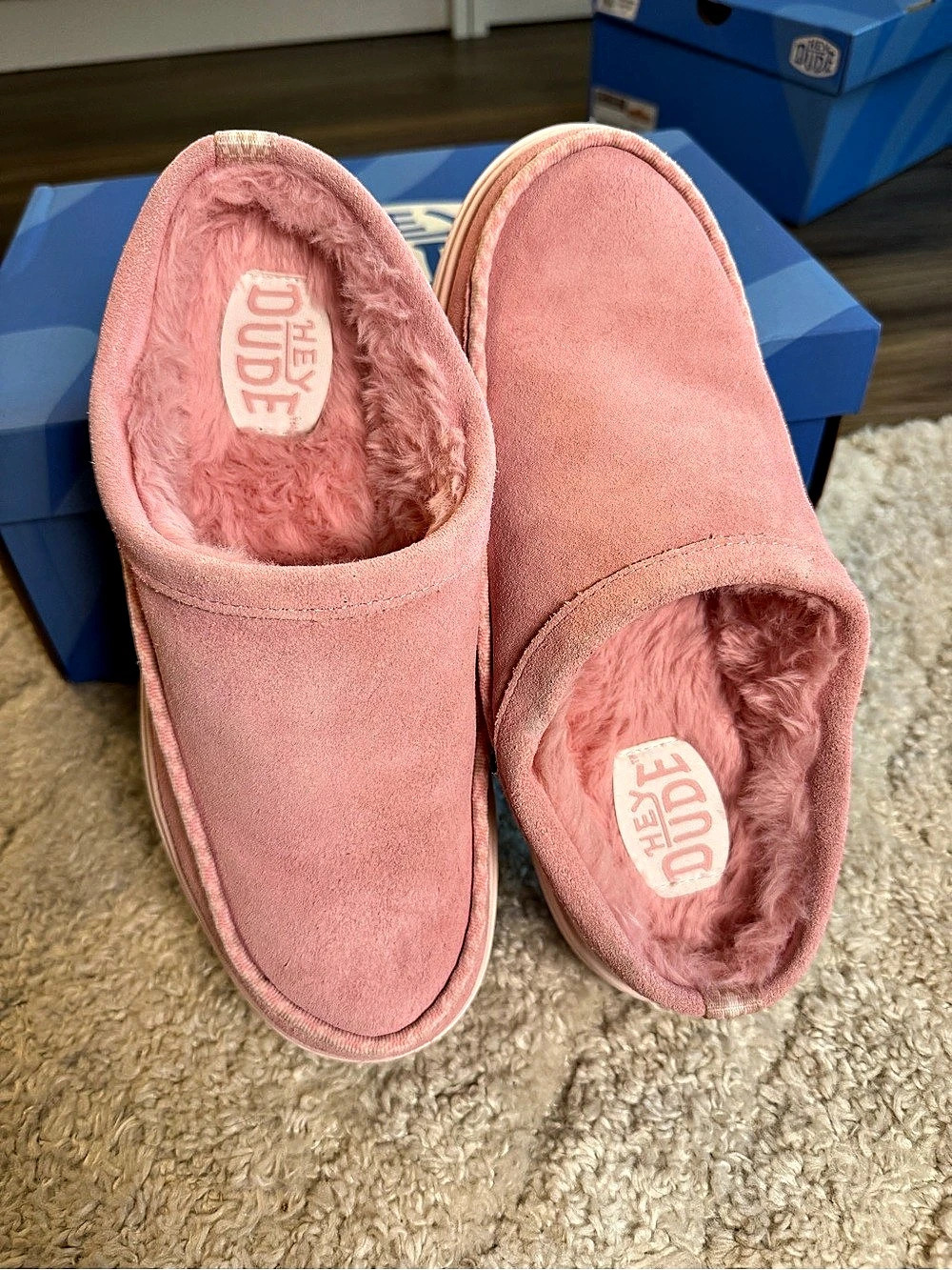 HEYDUDE Remi Toasted Clog Suede Pink Suede Slippers US W8 Like New